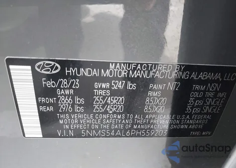 2023 Hyundai Santa Fe Calligraphy from USA, damaged, VIN 5NMS54AL6PH559203